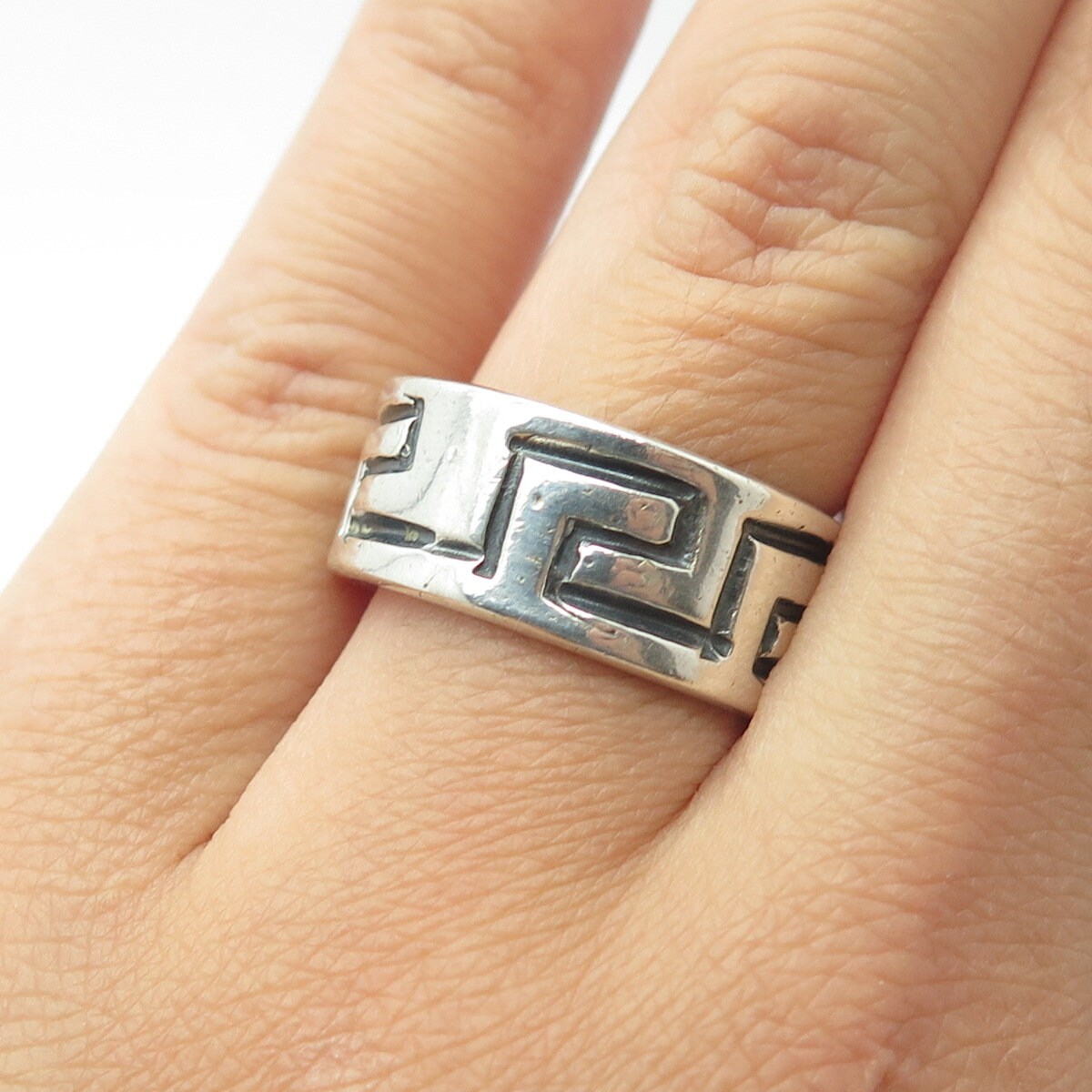 925 Sterling Silver Vintage Mexico Maze Band Ring Size 8.75