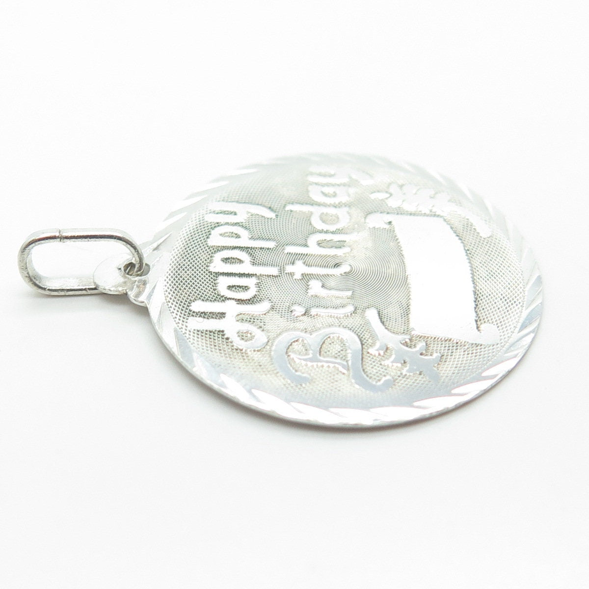 950 Silver Vintage Happy Birthday Round Pendant