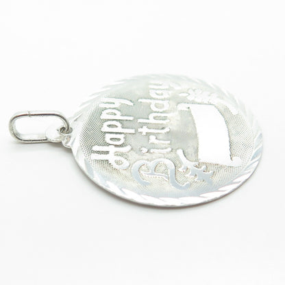 950 Silver Vintage Happy Birthday Round Pendant