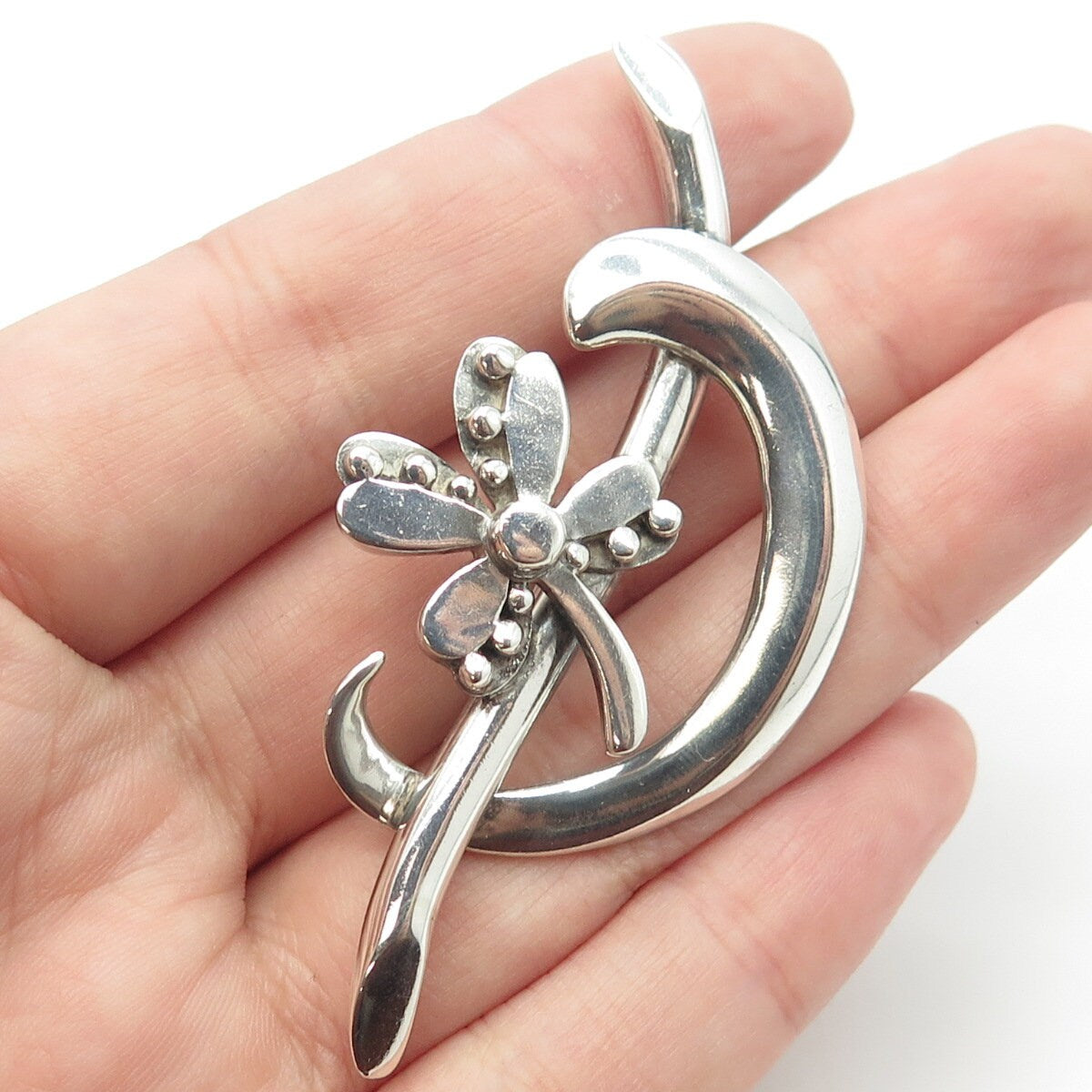 925 Sterling Silver Vintage Mexico Floral Blossom Pin Brooch