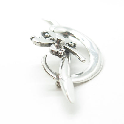 925 Sterling Silver Vintage Mexico Floral Blossom Pin Brooch