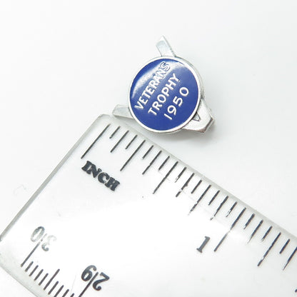 925 Sterling Silver Vintage Enamel Veterans Trophy - 1950 Pin Brooch