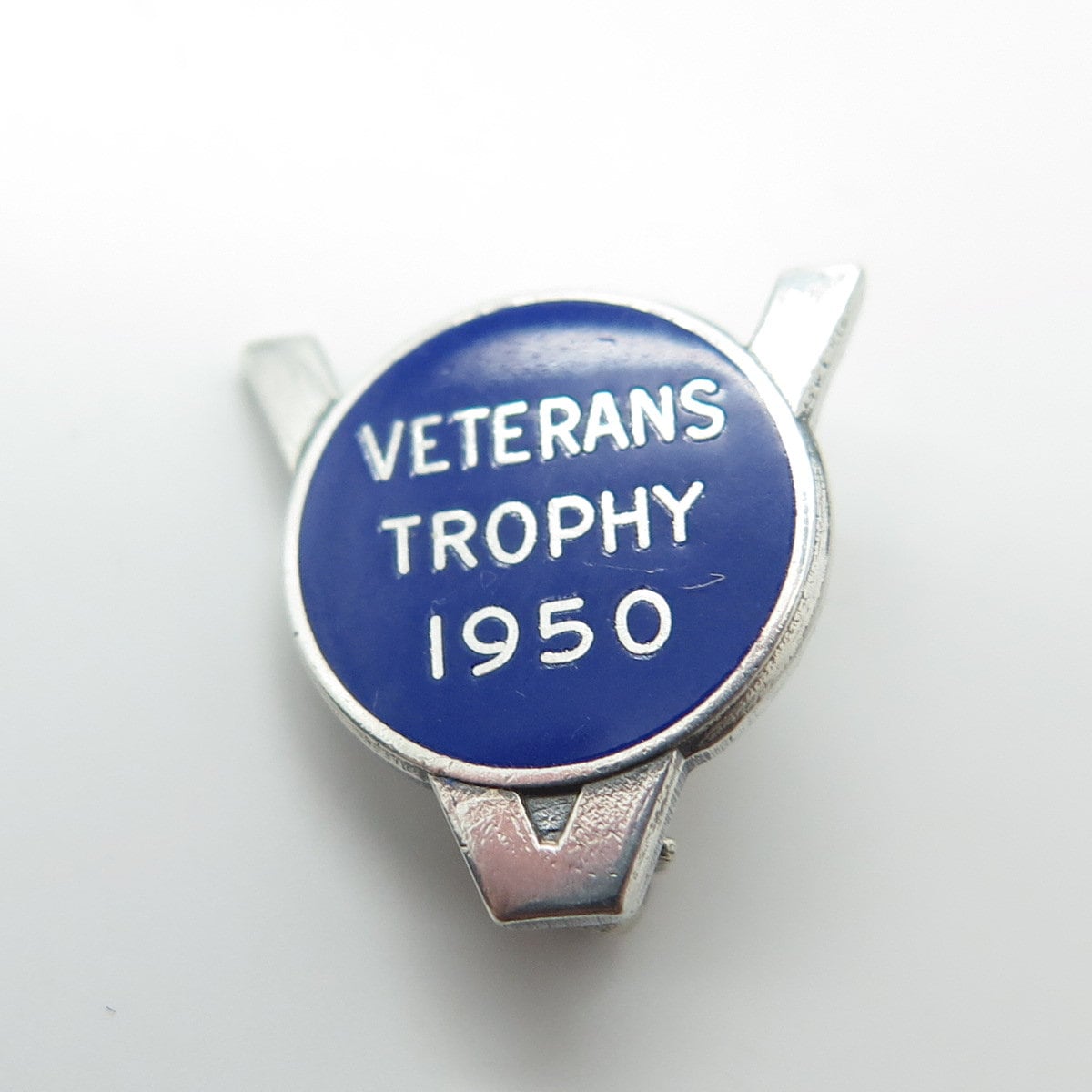 925 Sterling Silver Vintage Enamel Veterans Trophy - 1950 Pin Brooch