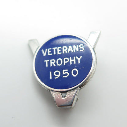 925 Sterling Silver Vintage Enamel Veterans Trophy - 1950 Pin Brooch