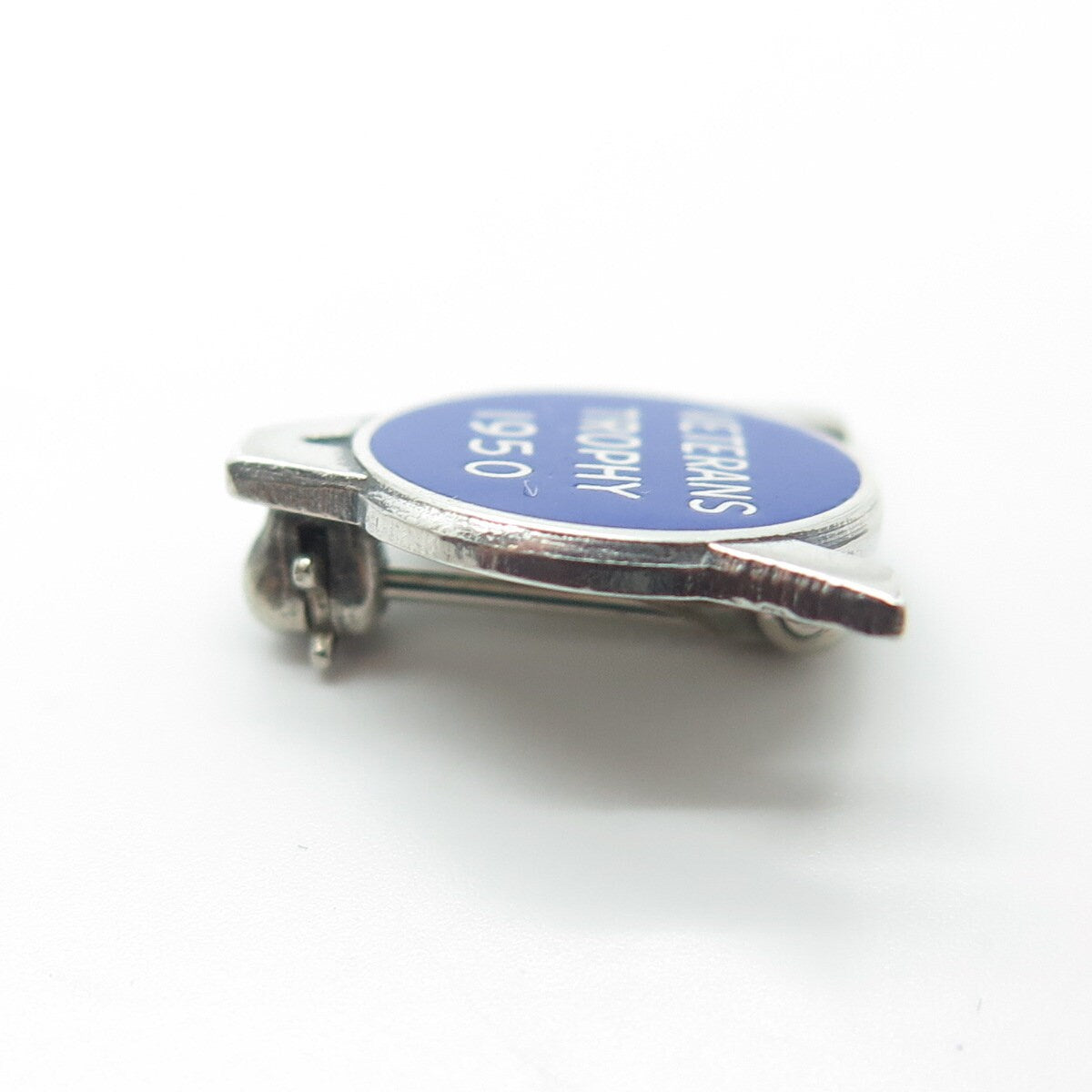 925 Sterling Silver Vintage Enamel Veterans Trophy - 1950 Pin Brooch