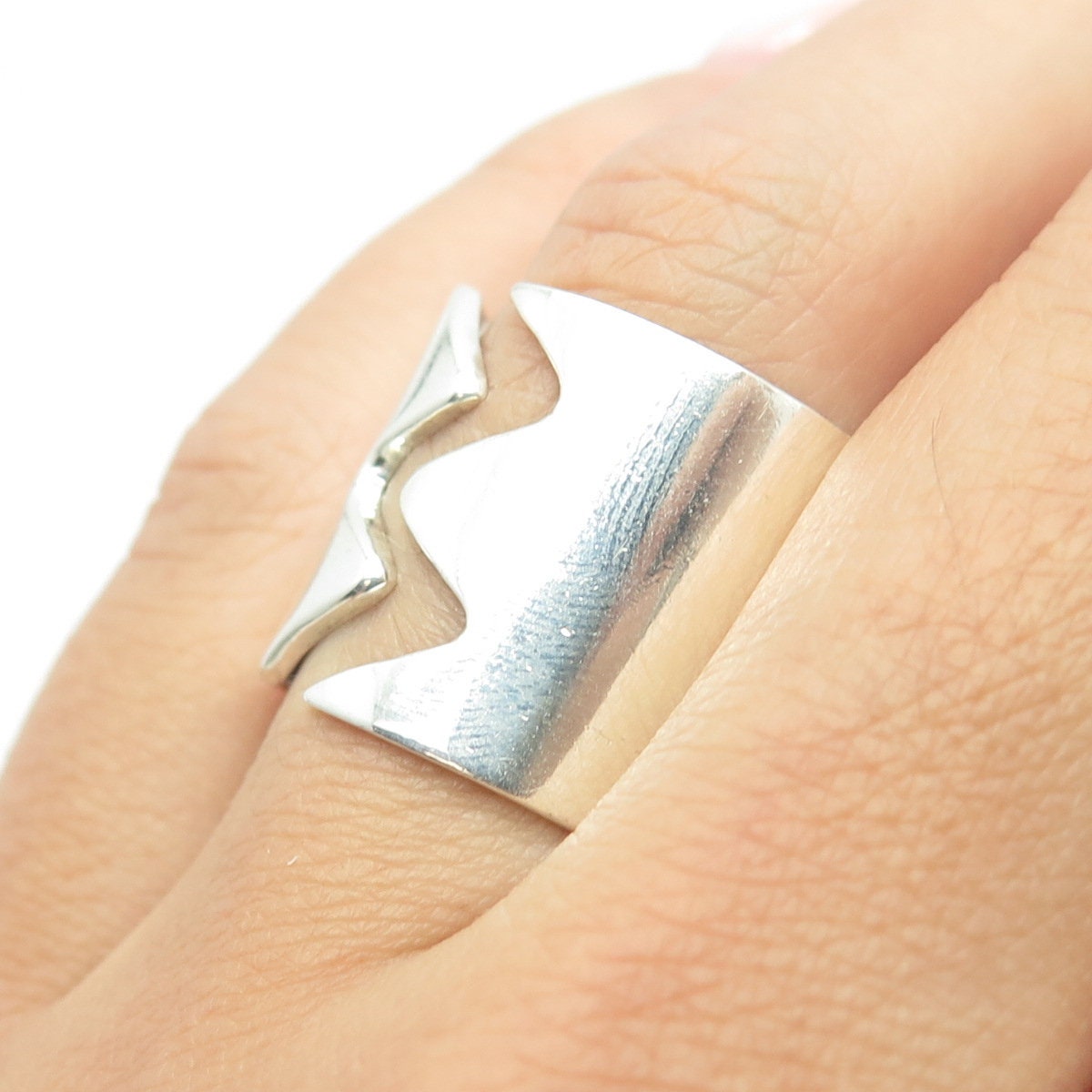925 Sterling Silver Vintage Modernist Adjustable Zig-Zag Ring Size 8