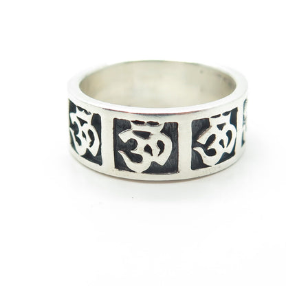 925 Sterling Silver Vintage All Around Om Mantra Band Ring Size 9.5