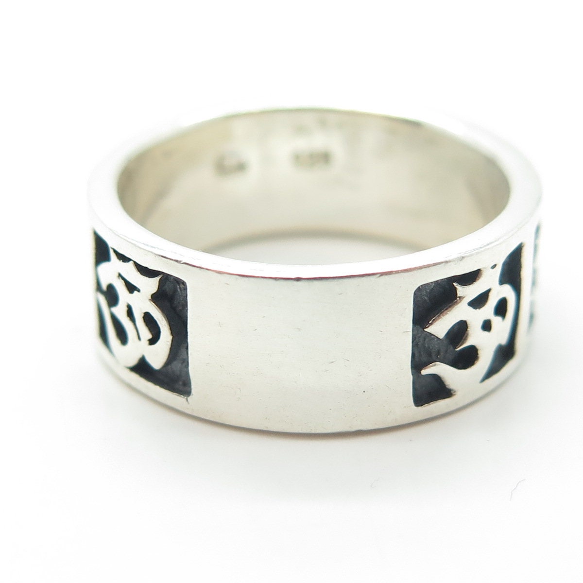 925 Sterling Silver Vintage All Around Om Mantra Band Ring Size 9.5