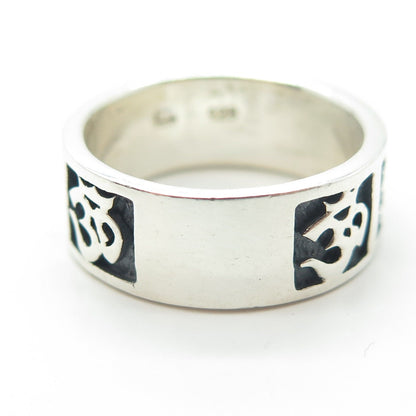 925 Sterling Silver Vintage All Around Om Mantra Band Ring Size 9.5
