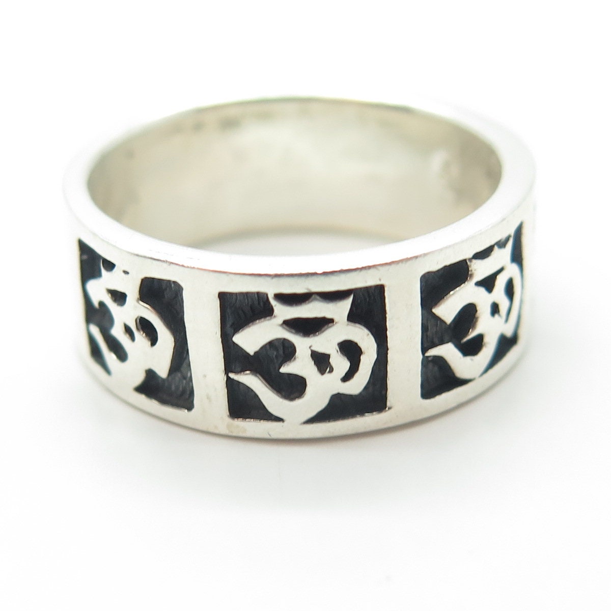 925 Sterling Silver Vintage All Around Om Mantra Band Ring Size 9.5