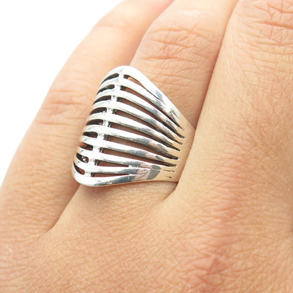 925 Sterling Silver Vintage Modernist Multi-Row Ring Size 8.75