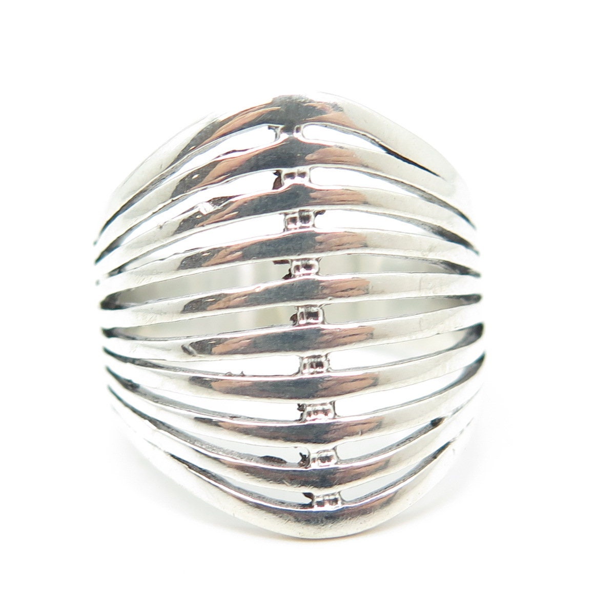 925 Sterling Silver Vintage Modernist Multi-Row Ring Size 8.75