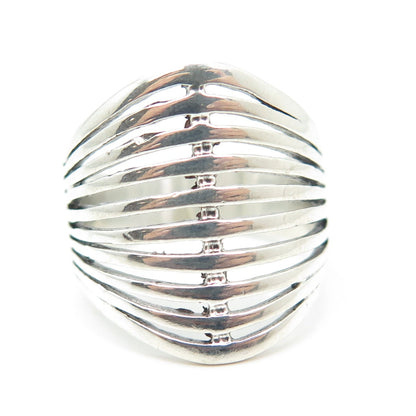 925 Sterling Silver Vintage Modernist Multi-Row Ring Size 8.75