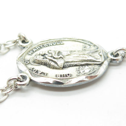 CREED 925 Sterling Silver Antique Art Deco St. Mary & Jesus Rosary Chain 32"