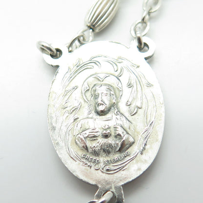 CREED 925 Sterling Silver Antique Art Deco St. Mary & Jesus Rosary Chain 32"