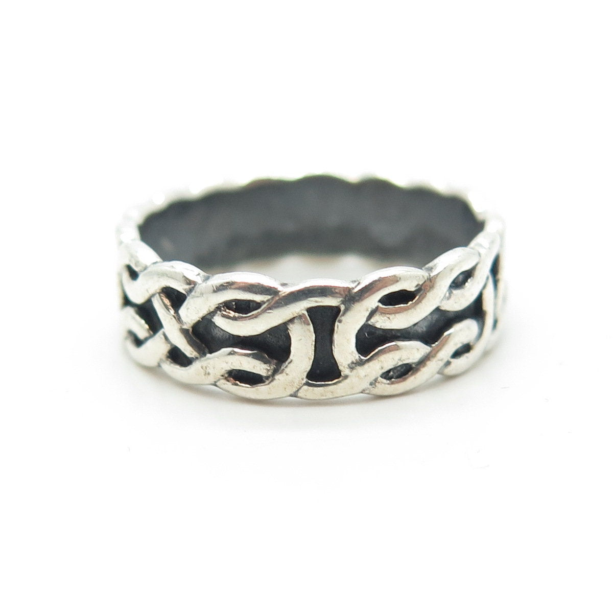 925 Sterling Silver Vintage Marine / Celtic Knot Band Ring Size 7