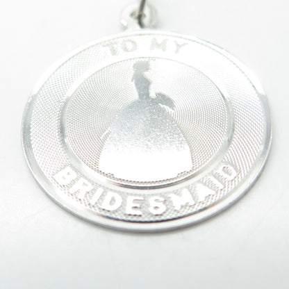 925 Sterling Silver Vintage "To My Bridesmaid" Round Pendant