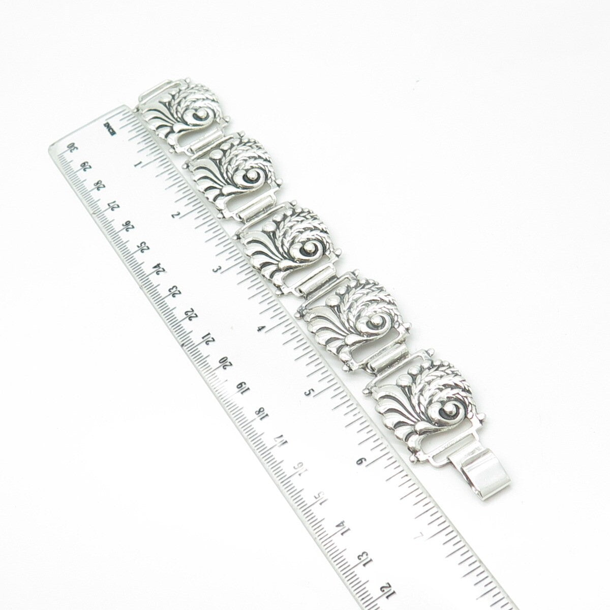 925 Sterling Silver Vintage Victorian Floral Panel Link Bracelet 7"