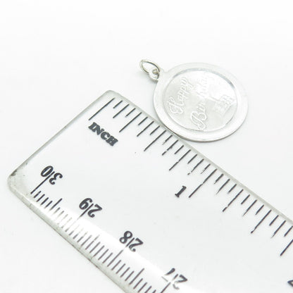 925 Sterling Silver Vintage Happy Birthday Round Pendant