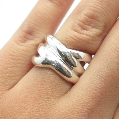 925 Sterling Silver Vintage Modernist Crisscross Ring Size 6.75