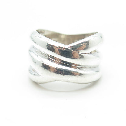 925 Sterling Silver Vintage Modernist Crisscross Ring Size 6.75