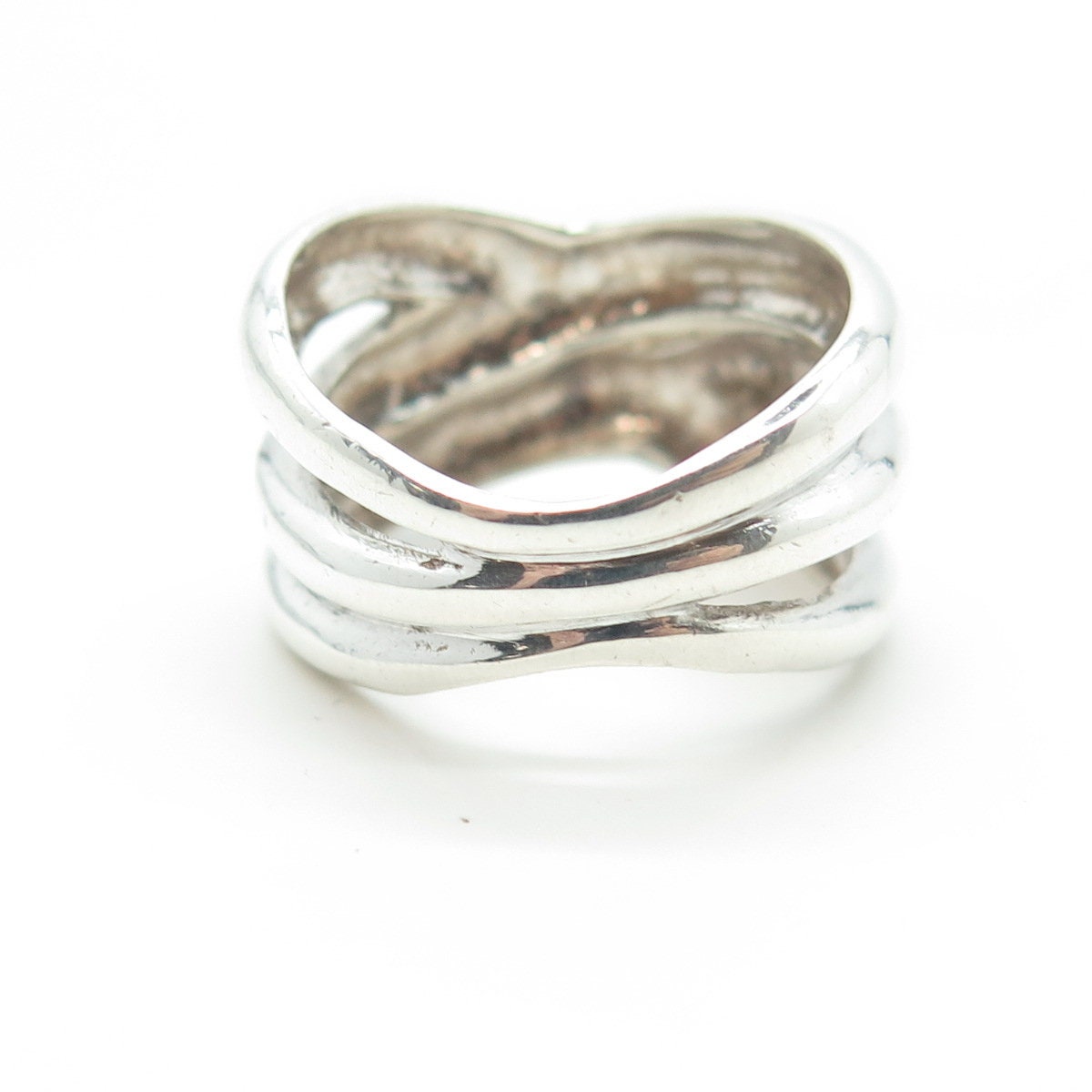 925 Sterling Silver Vintage Modernist Crisscross Ring Size 6.75