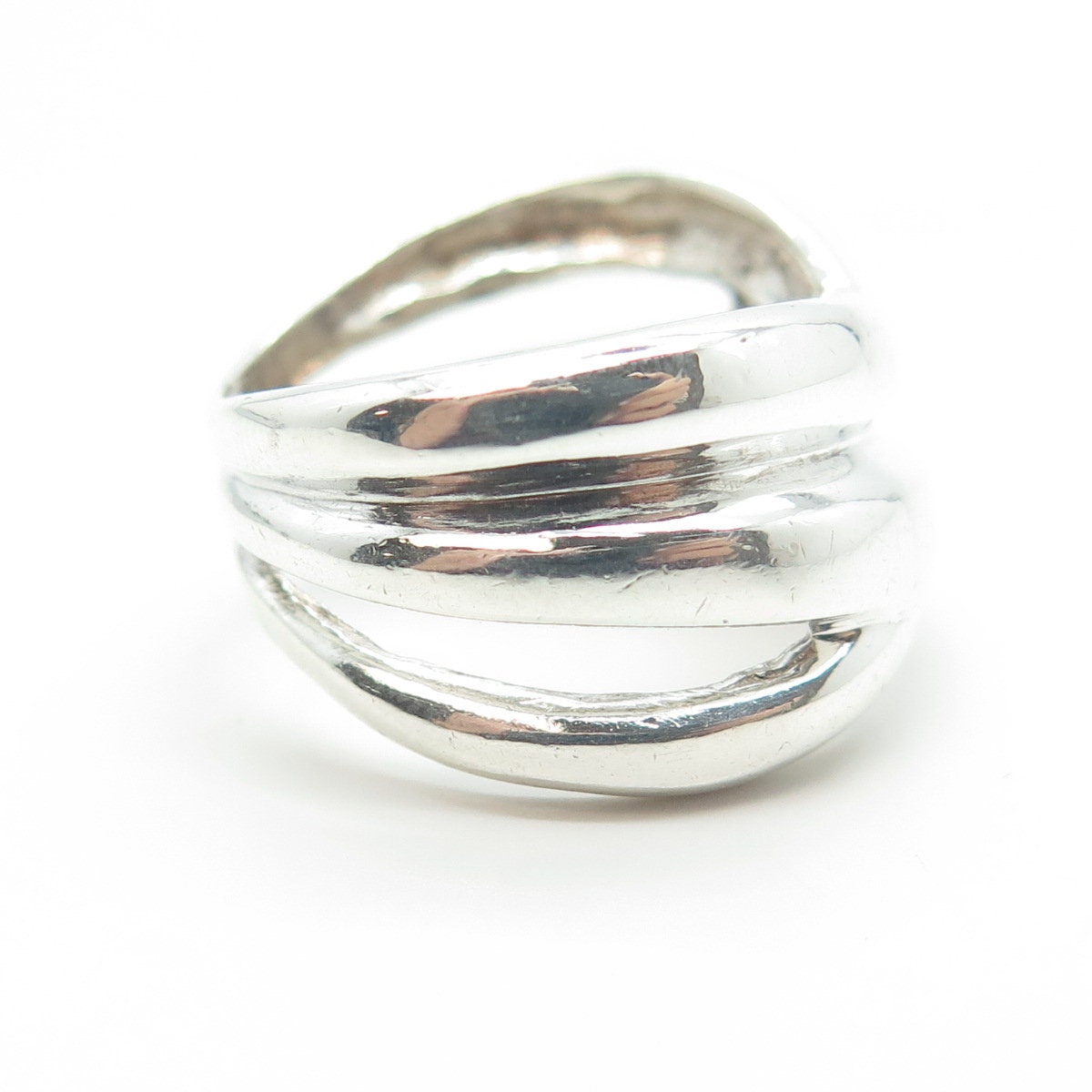 925 Sterling Silver Vintage Modernist Crisscross Ring Size 6.75