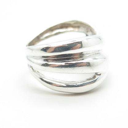 925 Sterling Silver Vintage Modernist Crisscross Ring Size 6.75