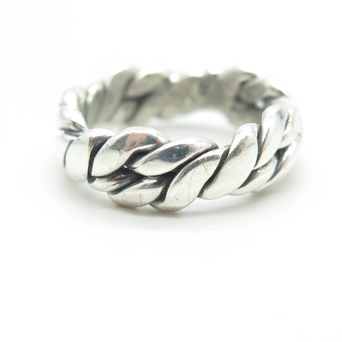 925 Sterling Silver Vintage Mexico Woven Rope Band Ring Size 6