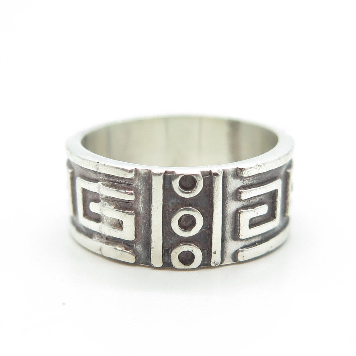 925 Sterling Silver Vintage Mexico Tribal Symbols Band Ring Size 6.25