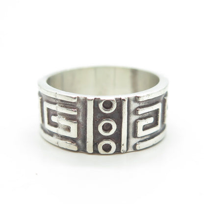 925 Sterling Silver Vintage Mexico Tribal Symbols Band Ring Size 6.25
