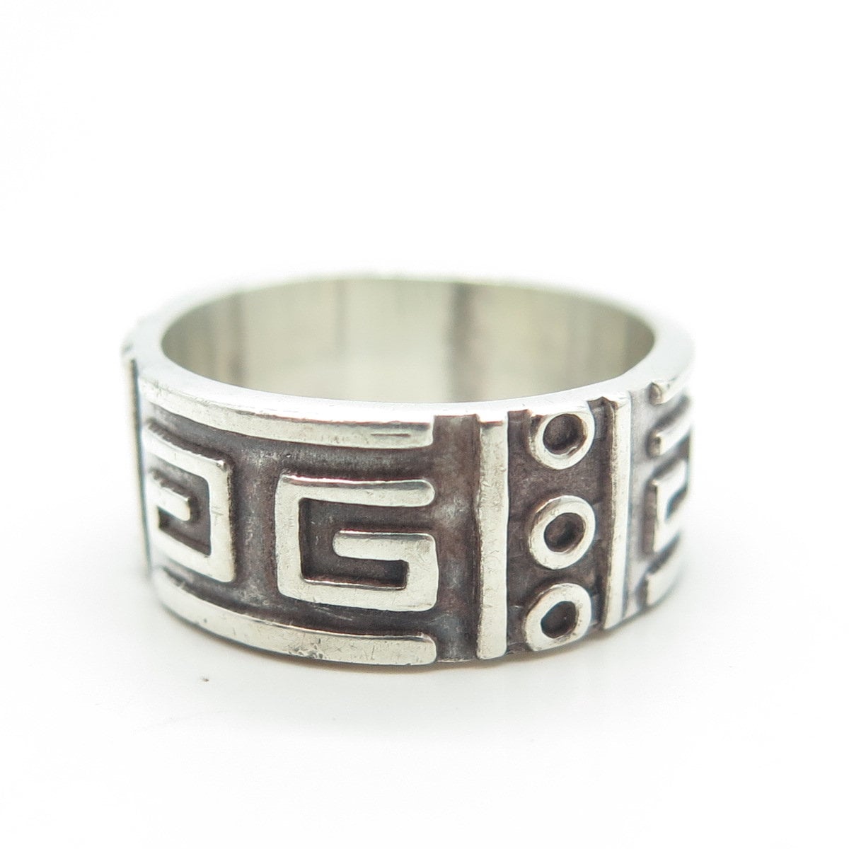 925 Sterling Silver Vintage Mexico Tribal Symbols Band Ring Size 6.25