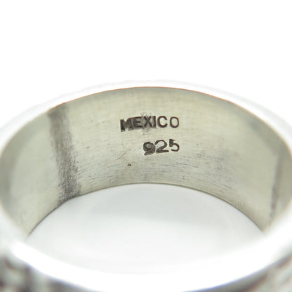 925 Sterling Silver Vintage Mexico Tribal Symbols Band Ring Size 6.25