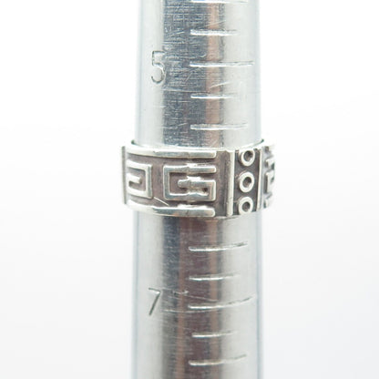 925 Sterling Silver Vintage Mexico Tribal Symbols Band Ring Size 6.25