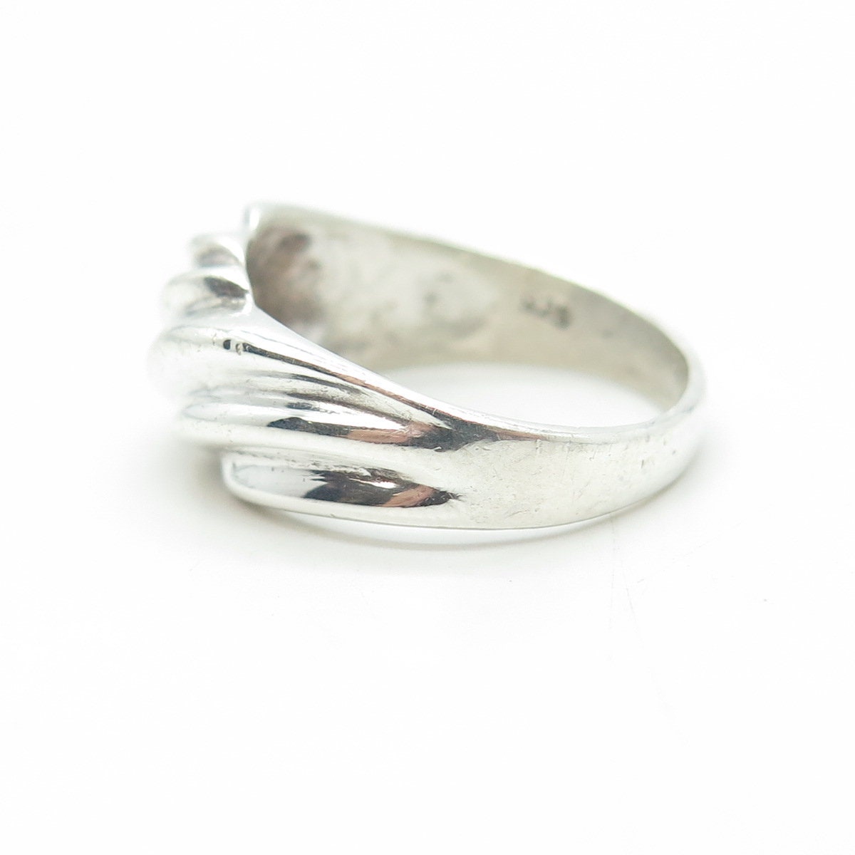 925 Sterling Silver Vintage Ribbed Ring Size 8