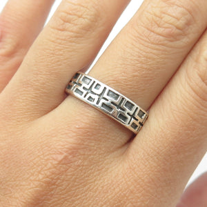 925 Sterling Silver Vintage Geometric Band Ring Size 11.25
