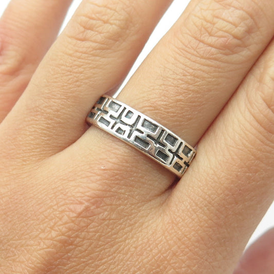 925 Sterling Silver Vintage Geometric Band Ring Size 11.25