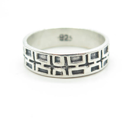 925 Sterling Silver Vintage Geometric Band Ring Size 11.25