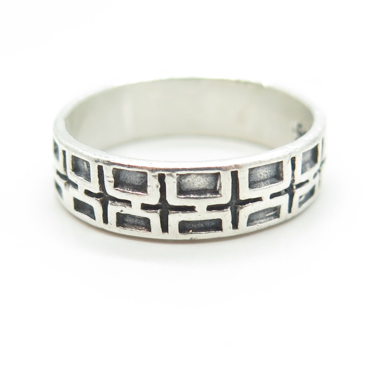 925 Sterling Silver Vintage Geometric Band Ring Size 11.25