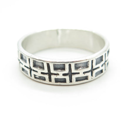 925 Sterling Silver Vintage Geometric Band Ring Size 11.25