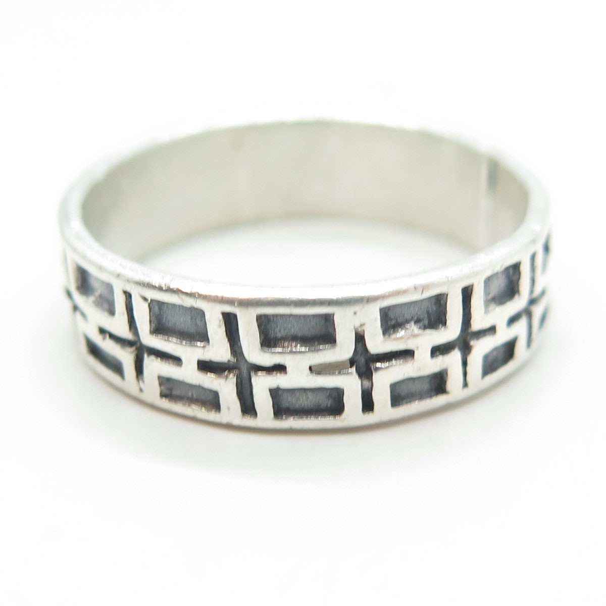 925 Sterling Silver Vintage Geometric Band Ring Size 11.25