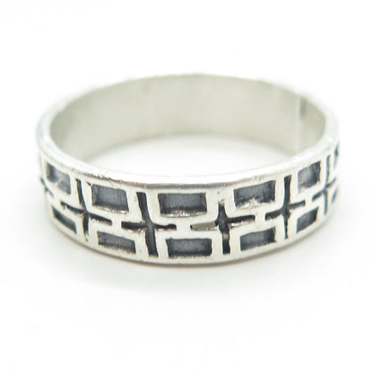 925 Sterling Silver Vintage Geometric Band Ring Size 11.25