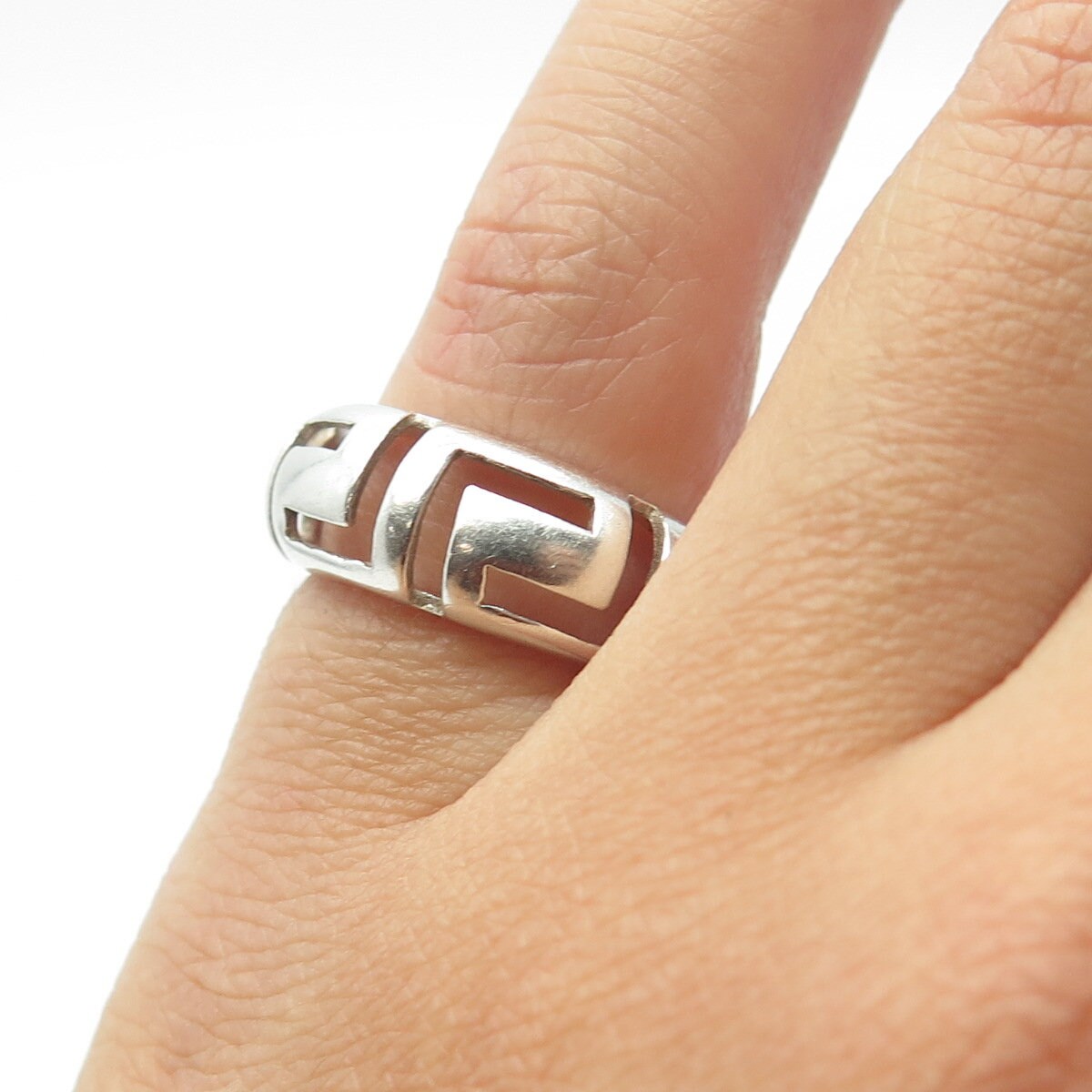 925 Sterling Silver Vintage Greek Maze Ring Size 4.75