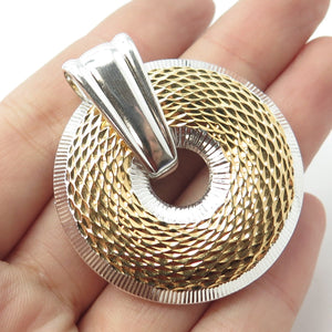 925 Sterling Silver 2-Tone Vintage Textured Round Pendant