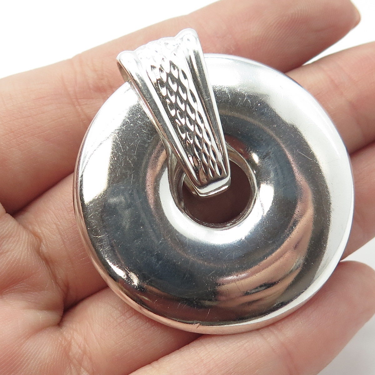 925 Sterling Silver 2-Tone Vintage Textured Round Pendant