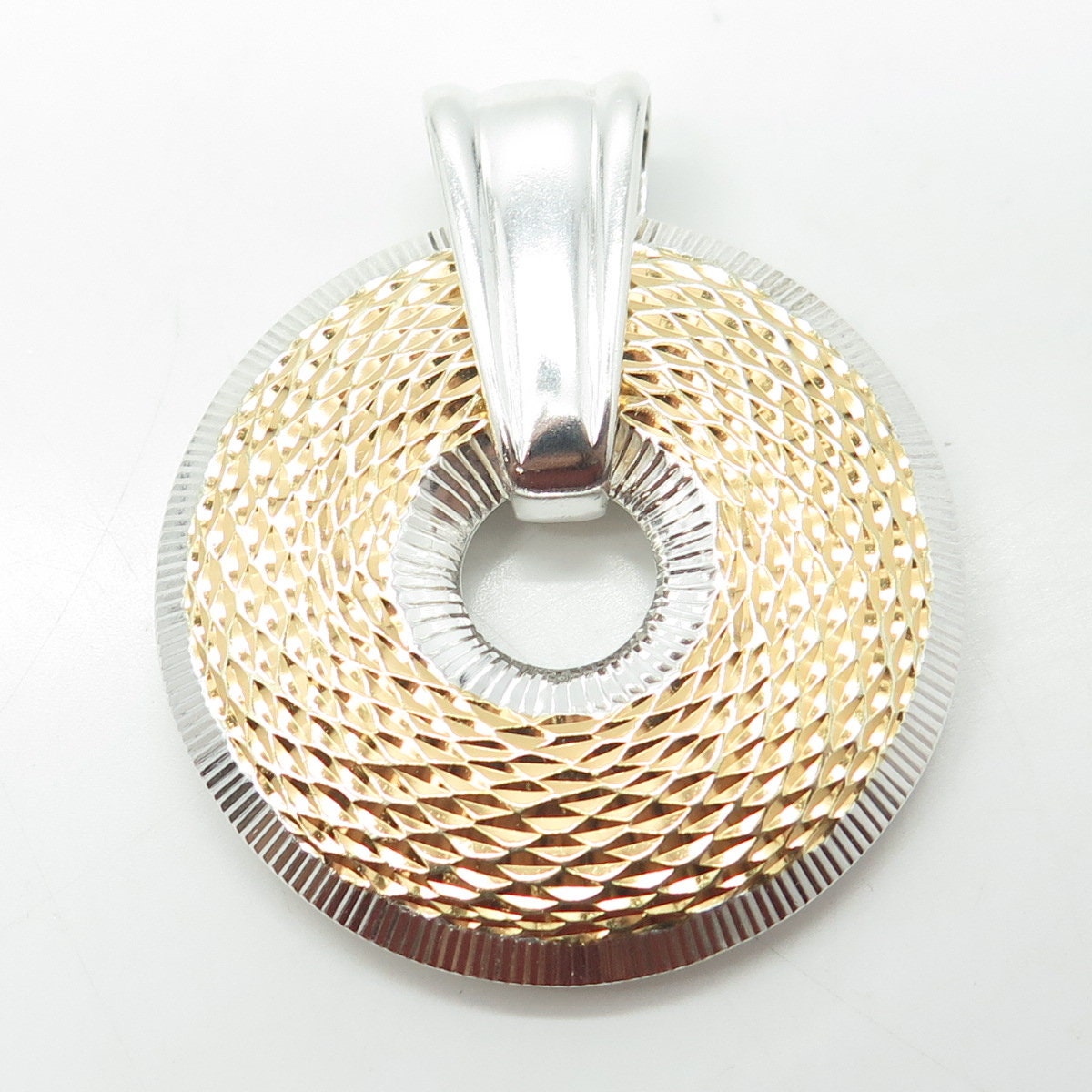 925 Sterling Silver 2-Tone Vintage Textured Round Pendant