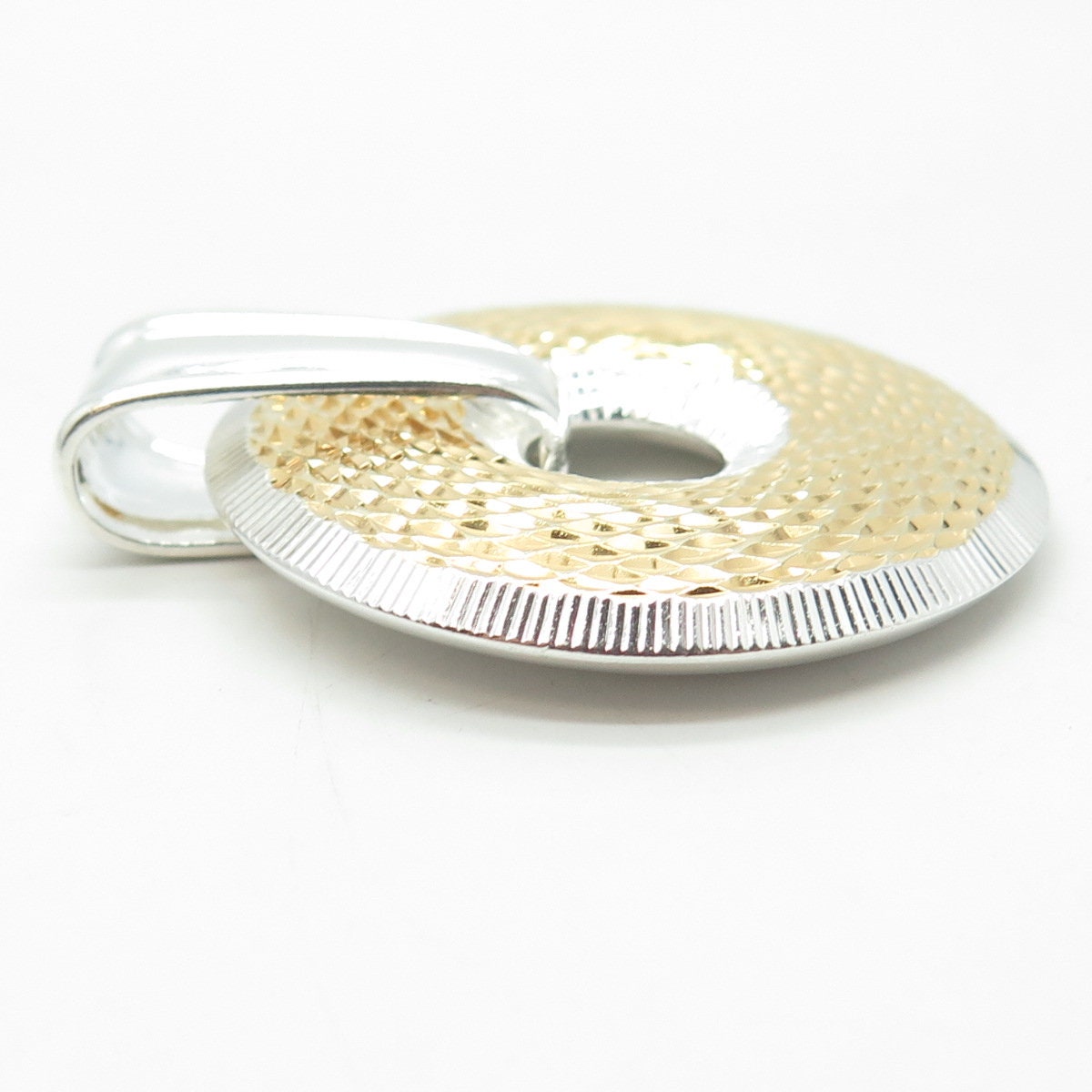 925 Sterling Silver 2-Tone Vintage Textured Round Pendant