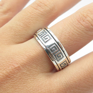 950 Silver Vintage Greek Maze Rotating Band Ring Size 12.25