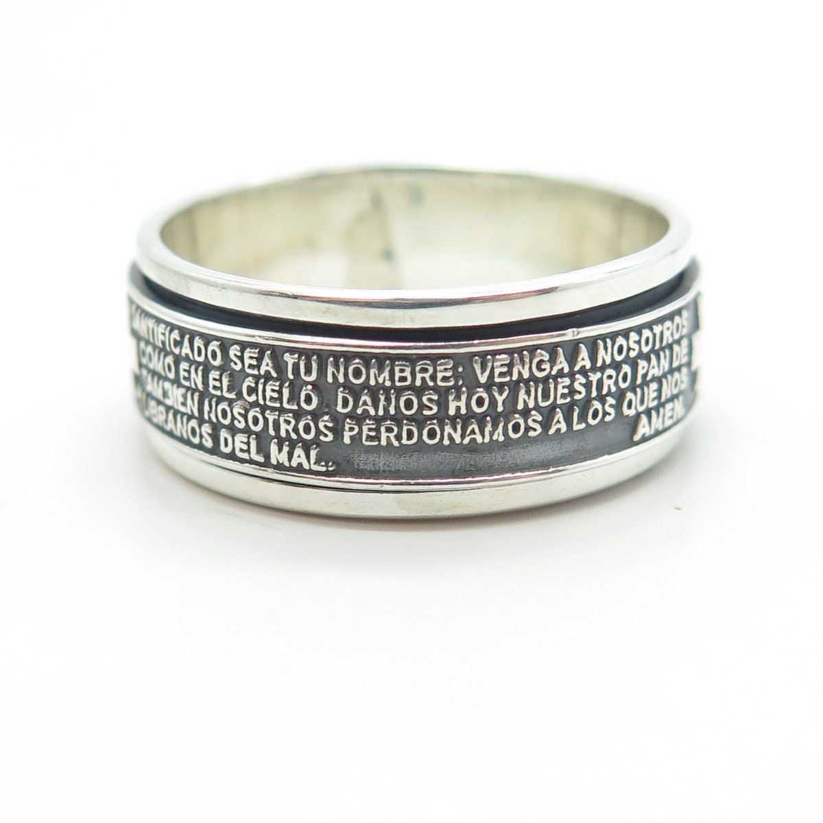 950 Silver Vintage Cross Prayer Religious Rotating Band Ring Size 11.25