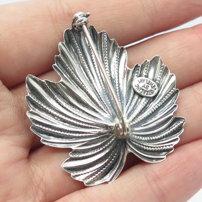 JEWELART 925 Sterling Silver Antique Art Deco Textured Leaf Pin Brooch
